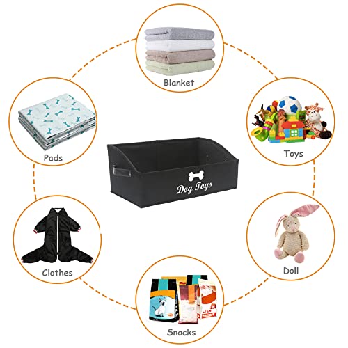 Dog Toy Basket Large Dog Toy bin Dog Toy Box Storage Box - Foldable Fabric Trapezoid Organizer Boxes with Handle, Collapsible Basket for Dog Toys (Black-Dog) - color: Black, size: Large - Dog Toys