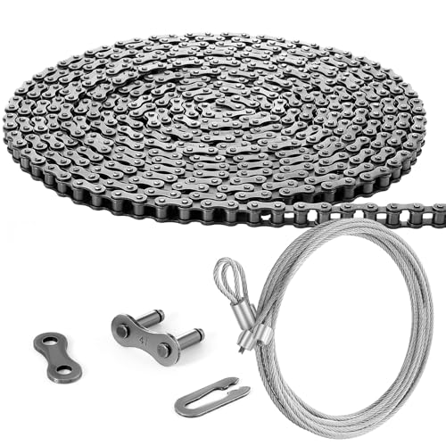Tandefio #41 20 ft Roller Chain for Gate Openers with 2 Connecting Links and Cable Garage Door Opener Chain for Automatic Sliding Gate Extension Replacement Garage Hanger Door Karts