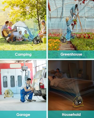 10'' Battery Operated Fan, Rechargeable Cordless Floor Fan, 6~40H Long Lasting Outdoor Camping Fan, 360° Tilt, Wireless, Quiet, USB Phone Charge, for Home Patio Gym Greenhouse Gazebo Outside - size: Yellow 10" Fan
