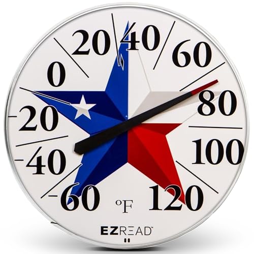 Headwind Texas Star 12.5 Large Hanging Dial Decorative Indoor & Outdoor Wall Thermometer – Waterproof Patio Weather Thermometer for Garden Use by EZRead - color: Texas Star