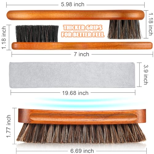 4 Pcs Horsehair Shoe Brush Kit Polishing Daubers Applicators Leather Care Brushes Shine Cleaning Cloth with Cloth(Shoe Brush Set D) - style: Shoe Brush Set D