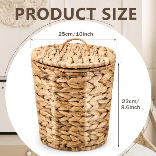 Ctosree 2 Pcs Wicker Trash Can Basket Woven Waste Basket with Lid Bathroom Wastebasket Garbage Bin with 100 Pieces of Trash Bags for Bedroom Farmhouse Home Office Kitchen(Medium) - color: Brown, size: Medium