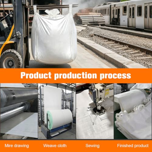 Heavy Duty Bulk Bags 220 Gallon Flat Bottom Duffle Top 10Pack | White Woven Polypropylene FIBC Bulk Bags for Construction, Demolition, Mining & Landscaping, Holds up to 3500lbs - size: 10 Pack / MAX LOAD:4400 LBS