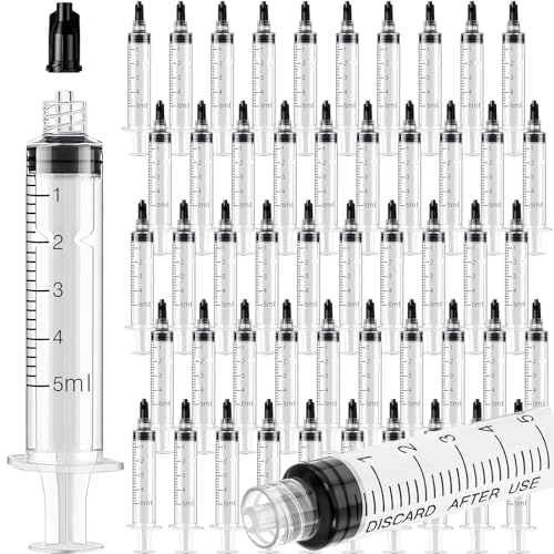 TrelaCo 50 Pack Syringe Without Needle Disposable Plastic Syringes with Cap Measuring Dispensing Tools Individually Sealed for Pets Feeding(5 ml) - size: 5 ml