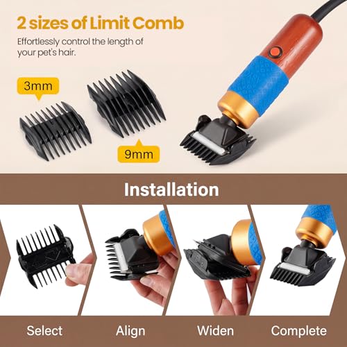 Dog Grooming Clippers 200W Professional Pet Hair Clippers with Zirconia Ceramic Blade, Low Noise Variable Speed Electric Clippers for Thick Coats, Dogs, Goats and Alpacas