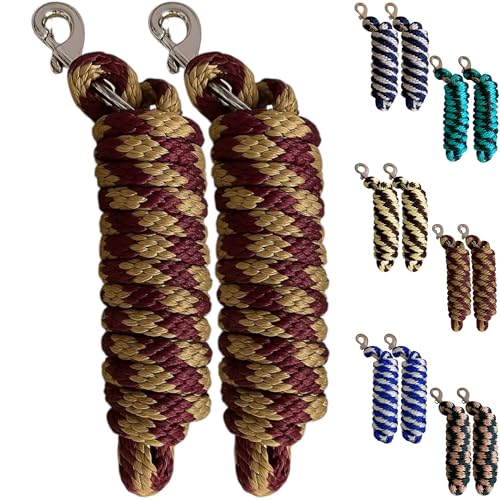 Majestic Ally Polypropylene Lead Rope with Removable Nickel Bolt Snap, 5/8 x 10 ft, for Horses and Livestock, 2 Pack (Marron -Gold) - color: Marron -Gold