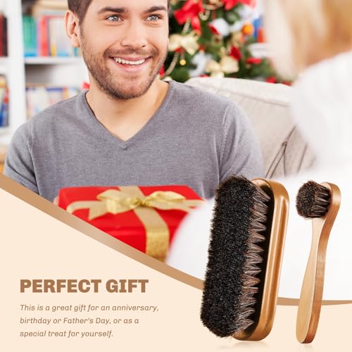 2 Pcs Horsehair Shine Shoes Brush Kit Polish Dauber Applicators Cleaning Leather Shoes Boots Care Brushes Suede Cleaner Brush(Wooden Style F) - style: Wooden Style F