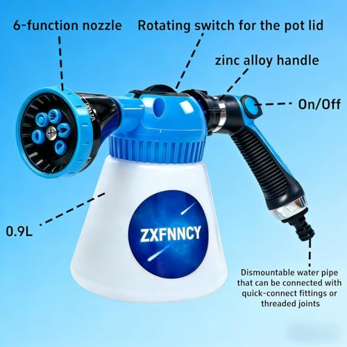 Professional Pet Shampoo Foamer, All-Animal Foam Sprayer for Garden Hose | Adjustable soap control with 6 spray patterns for dogs, cats, horses, livestock and other animals, for fast, even bathing.