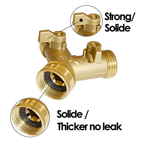 2 Way Hose Y Valve Hose Splitter Garden Hose Y Valve Connectors 2 way shut off valves With Solid Brass Handle Brass Y Valves Water Garden Hose Adapter 3/4"GHT Thread Extra 4 Presure washers - size: 3/4" S