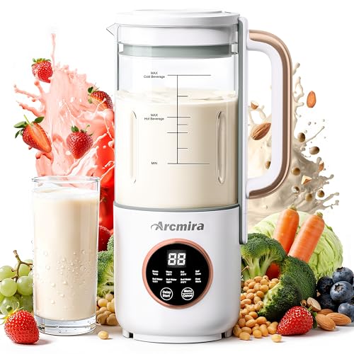 Arcmira Automatic Nut Milk Maker Machine, 35oz Soy Milk Maker with 10 Blade | No Soak/Delay Start/Keep Warm/Self-Clean for Homemade Almond/Soy/Oat Milk, Juice, Plant-Based & Dairy Free for Family & Party - color: White
