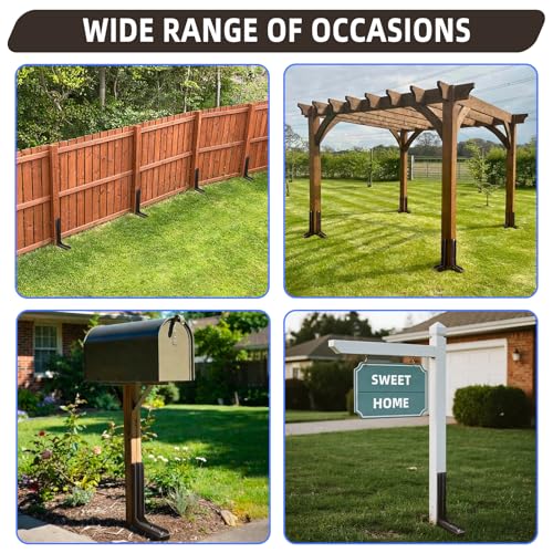 Adjustable Fence Post Repair Kit Quick Easy Fix Broken Leaning Wooden Post | Heavy Duty Steel, Uneven Ground & Underground Obstacles Adjust, Wood Fence Post Anchor Stakes Support - size: Pack of 4