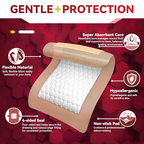 FRESINIDER Silicone Foam Dressing with Adhesive Border – Wound Dressing Bandage – Silicone Foam Pad – Pack of 10 – 4 x 4 Inches Large Waterproof Bandages – Self Adhesive Wound Care and Dressings - size: 4" x 4" ,10pack