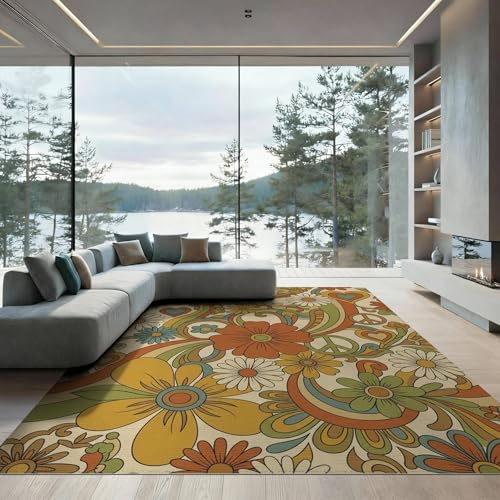 6'x9' Washable Groovy Heart Area Rug, Cream Non-Shedding Pet Friendly Room Rug Foldable Easy Care Carpet for Queen Size Bedroom, Under Bed, Master Suite | Ref:1969519 - color: Beige/Pattern 27, size: 6' x 9' (Rectangular)
