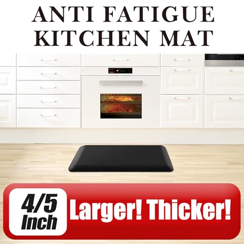 4/5 Inch Thick Kitchen Mat - Cushioned Anti Fatigue Mats for Kitchen Floor - Easy to Clean, Waterproof, Non-Slip Kitchen Rug for Sink, Office, Kitchen (22''x36'' Black) | Easy to Clean, Water Resistant, Non-Slip Thicker Rug, Standing Desk Mat for Sink, Of