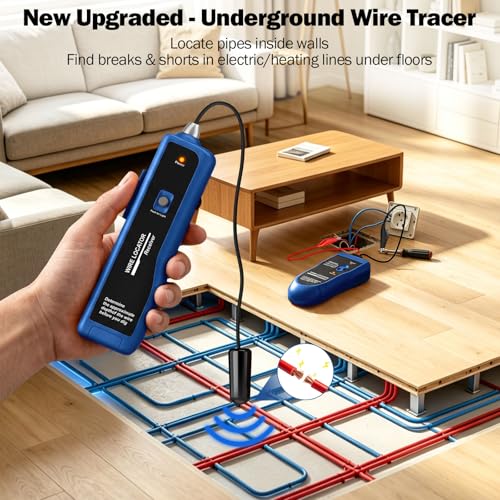 Underground Wire Locator & Cable Tester – 4FT Depth, 2000FT Range, Rechargeable 1100mAh Battery, with Earphone for Fast Break/Short Detection of Dog Fence, Control Wires & Irrigation Cables - color: Blue