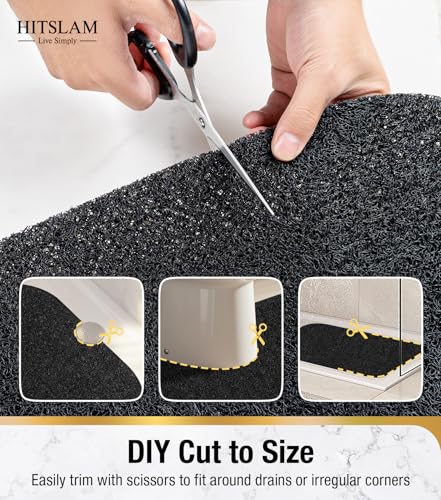 HITSLAM Oval Loofah Shower Mat Non Slip, 27x16 Inch, Black | Bath Mat for Textured Tub & Inside Shower Stall, No Suction Cups Quick Drying PVC Porous Floor Mat, Soft Foot Exfoliating - color: Black