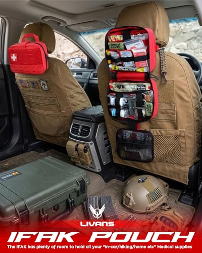 LIVANS Medical Bag, First Aid Bag Empty for Emergency & Trauma Kits | Molle Quick Release Design, Headrest Mount, Includes Flag and Cross Patch,Versatile for Tactical, Camping, Hiking and Travel - color: Red