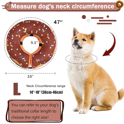 Recovery Donut Collar for Dogs & Cat,Inflatable Dog Cone Collar Alternative After Surgery,Soft Dog Cone for Large Medium Small Pet, Adjustable Pet Neck Donut(Brown,Large) - color: Brown, size: L（neck 14"-18"）