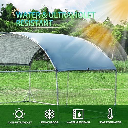 TOLEAD Large Metal Chicken Coop Upgrade Tri-Supporting Wire Mesh Chicken Run,Chicken Pen Walk in with Water-Resident and Anti-UV Cover,Duck Rabbit House Outdoor（374.4" L x 108" W x 78" H） - size: 374.0"L x 108.0"W x 78.0"H