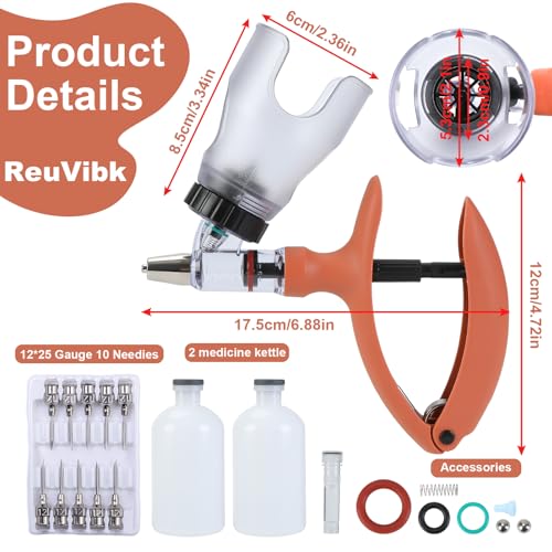 5ml Continuous Self-Refilling Livestock Syringe, 10 Needles Included | Adjustable dosage from 0.5ml to 5ml Veterinary Injection Gun for Chicken, Duck, Pig, Sheep, Cow Poultry - color: Yellow