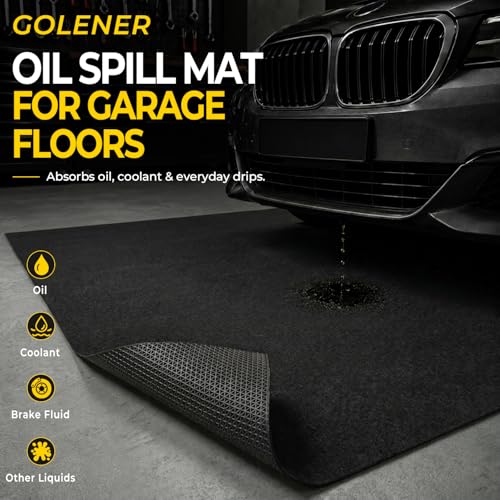 Oil Spill Mat - 60”x72” Garage Floor Mat for Under Car, Absorbent Oil Mat, Rubber Floor Mats, Waterproof, Contain Liquid, Protect Garage Surface from Spills, Reusable, Washable, Durable, Black - size: 5' x 6' (Rectangular)