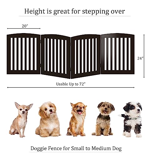 PAWLAND Wooden Freestanding Foldable Pet Gate for Dogs, 24 Inch H, 4 Panels | Dog Gate for Doorway, Stairs, the House, Step Over Fence, Extra Wide, Room Divider, Front Door, Hallway, 4 Panels, Espresso - color: Espresso, size: 24" Height-4 Panel