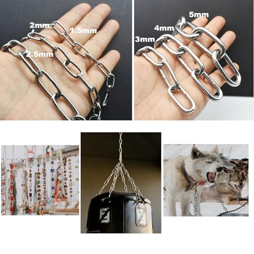 1/8 inch(3mm) Wire Diameter Stainless Steel Safety Small Chains 20 inch Long Link Rings Light Duty Coil Chain for Hanging Pulling Towing, 1/8"x 20" (2Pcs) - size: 1/8 inch x 20 inch