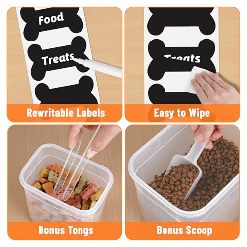 ZooZoo Dog Treat Container, Airtight Pet Food Storage, BPA-Free, 3 Pack | Stackable Transparent Jars In 3 Sizes Keep Snacks Fresh, Wide Mouth Scooping, Labels, Tongs, Marker, Puppy, Cat Supplies
