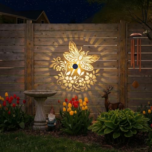 Gardsee Solar Fence Lights Outdoor 2 Pack Deck Step Wall Lights Butterfly Metal Waterproof LED Warm Yellow Light for Garden Post Patio Backyard Yard Decor (Black 3) - style: black 3