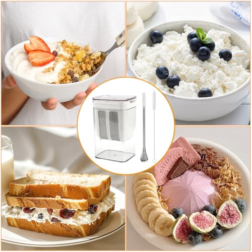 Greek Yogurt Strainer,1.16Qt Yogurt Strainer Separator | Multi Yoghurt Maker with 0.55QT Fine Mesh Basket for Thick Greek Yogurt,Soybean Milk,Berries,Fruit Juice,with Straw Spoon ﻿