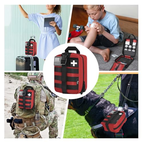 Medical Molle Pouch Tactical - 1000D Nylon First Aid Pouch, Big Capacity EMT Pouch Utility, Heavy Duty Military Grade Rip-Away Ifak Pouch for Home and Outdoor Activities（Bag Only - color: Red