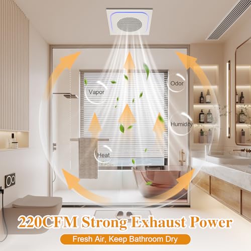 12" Bathroom Exhaust Fan with Light Ultra Quiet Ventilation Fan Combo 1.0 Sone 220CFM 10"x10" Mount (Induction) - color: Induction