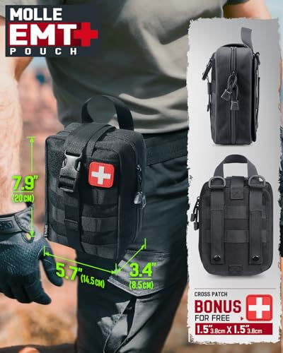 LIVANS 1000D First Aid Bag Empty, Medical Ifak Pouch for Emergency & EMT | Molle Compatible, Rip-Away & Quick-Release Design, Versatile for Tactical, Camping, Hiking and Travel - color: Black-small Size(5.7"lx 3.4"w X 7.9"h)