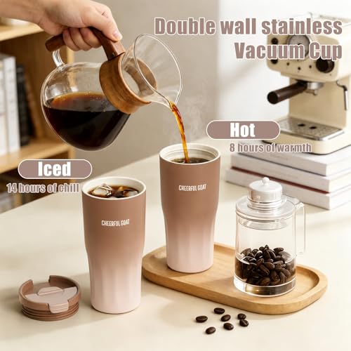 CHEERFUL GOAT Ceramic Travel Tumbler Ceramic Coffee Mug with 2 Lids | 21 OZ Stainless Steel Coffee Tumbler with Ceramic Liner,Cup for Hot and Cold at Home, Office, or On the Go （Latte Ombre ） - color: Latte Ombre