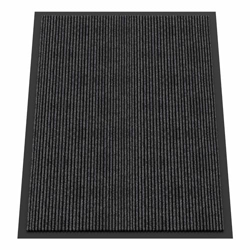 Front Door Mat Outside Entrance, Dirt Trapper Doormat 48" x 36" | Non Slip Indoor Outdoor Welcome Mat for Entryway, Absorbent Commercial Floor Mat for High Traffic Area, All Weather, Grey - color: Dark Grey Striped, size: 3' x 4' (Rectangular)