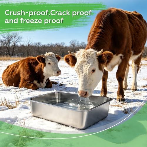 Sadnyy 4 Pcs 16 Qt/ 4 Gallon Stainless Steel Feeder Pan Bulk High Capacity Metal Horse Food and Water Bowls Heavy Duty Horse Trough Feeder for Goats Horses Livestock Animal Feeding