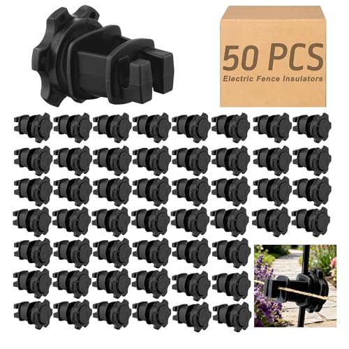 50 PCS Electric Fence Insulators - Screw Mount Round Post Clips, Durable Wire Holders for Farm and Pet Fences - Black - color: Black 50 Pcs