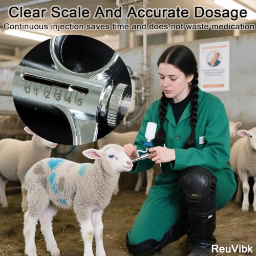 5ml Continuous Self-Refilling Livestock Syringe, 10 Needles Included | Adjustable dosage from 0.5ml to 5ml Stainless Steel Veterinary Injection Gun for Chicken, Duck, Pig, Sheep, Cow Poultry