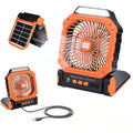 Solar Fan with LED Lantern - 10W Solar Panel Rechargeable Battery Powered Camping Fan for Outside, Portable Battery Operated Hurricane Supplies for Picnic, Barbecue, Fishing, Travel