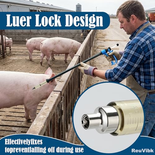 25ml Repeating Livestock Syringe Gun–Long Pole Veterinary Injector | with 5 Dose Settings, Ergonomic Grip, Clear Barrel & Luer Lock for Cattle, Horses, Goats, Sheep, Pigs - size: 25ML