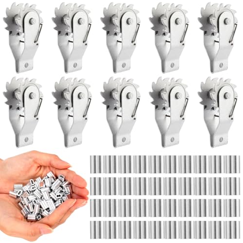 110 Pcs Electric Fence Wire Strainer Kit 10 Heavy Duty Inline Wire Ratchet Tensioner and 100 1/8" Aluminum Crimping Loop Sleeves for Electric Fence Farm Outdoor Garden Yards