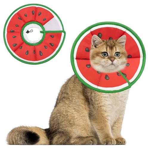 Soft Adjustable Cat Cone Collar, Comfortable Cat Recovery Collar | Suitable for Various Types of Cats,Elizabethan Neck Protective Collar for Cats After Surgery (Watermelon, Small) - color: Watermelon, size: Small