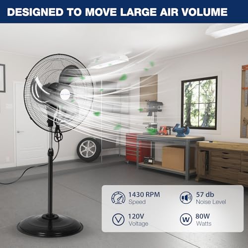 BILT HARD 18" High Velocity Pedestal Fan with 3-Speed Setting, 3900 CFM Heavy Duty Oscillating Metal Stand Fan with Aluminum Blades for Residential, Commercial and Garage - size: 18 in.