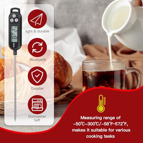Copkim 12 Pcs Meat Food Thermometer Food with Probe | Water Liquid Instant Read Digital Thermometer Kitchen Cooking Supplies for Cooking BBQ Milk Yogurt - color: Black, White, Red
