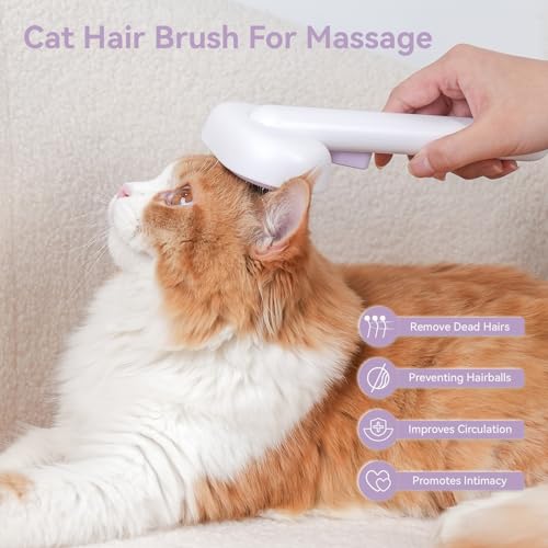 aumuca Cat and Dog Grooming Brush for Shedding, Removes Loose Fur from Long or Short Haired Pets - Ideal for Cats, Kittens, Rabbits, and More - Purple | Self Cleaning Pet Brush for Long or Semi-Short Haired Cats, Removing Loose Fur & Tangles and Massage -