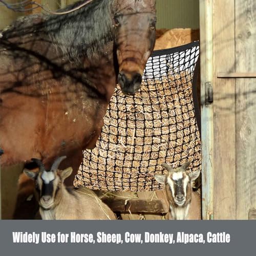 2 PCS Slow Feed Hay Net for Horses, Hay Net for Livestock,Slow Feeder for Goats Sheep Donkey, Easy to Fill and Hang, Black, 35 x 31 Inch
