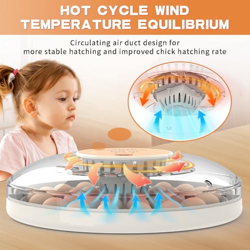 30 Egg Incubator with Automatic Temperature Control, 360° Auto Egg Turning, Humidity Display, LED Candler