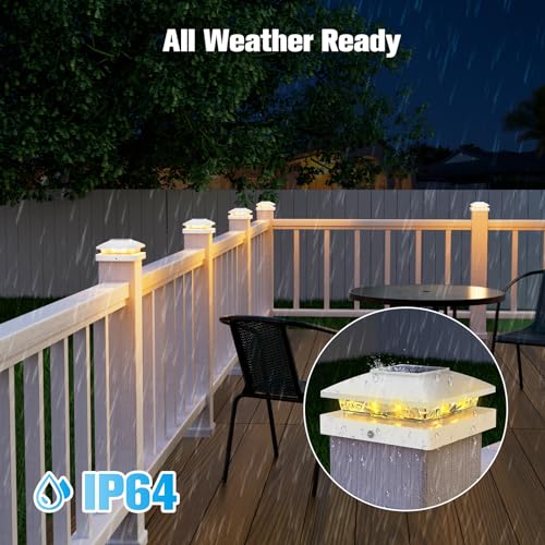 VOLISUN 4x4 Solar Post Cap Lights, 6 Pack White Waterproof Fence Lights | Waterproof solar lights fit wooden & vinyl 4x4 posts, warm white illumination for garden, patio and porch outdoor decor - color: White, size: 6 Pack
