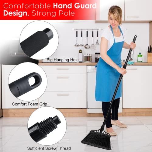 3-Pack Heavy Duty Broom, Commercial Broom with 55" Long Handle Outdoor Indoor, Industrial Brooms for Sweeping Garage Concrete Courtyard Patio Home Kitchen Office - All Black - color: Total Black