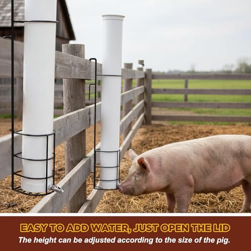 1 Sets Vertical Pig Waterer with Steel Nipples Cover and Cable Tie Adjustable Height Easy Mounting Drinker Kit for Pig and Other Livestock (White,Small)